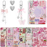 6pcs inserts pour kindle paperblanc, set d'accessoires pour liseuse avec 2 bracelets chaîne pour téléphone, motif livre rose, co