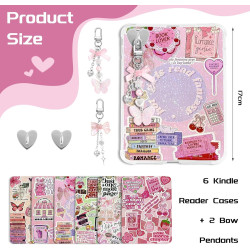 6pcs inserts pour kindle paperblanc, set d'accessoires pour liseuse avec 2 bracelets chaîne pour téléphone, motif livre rose, co