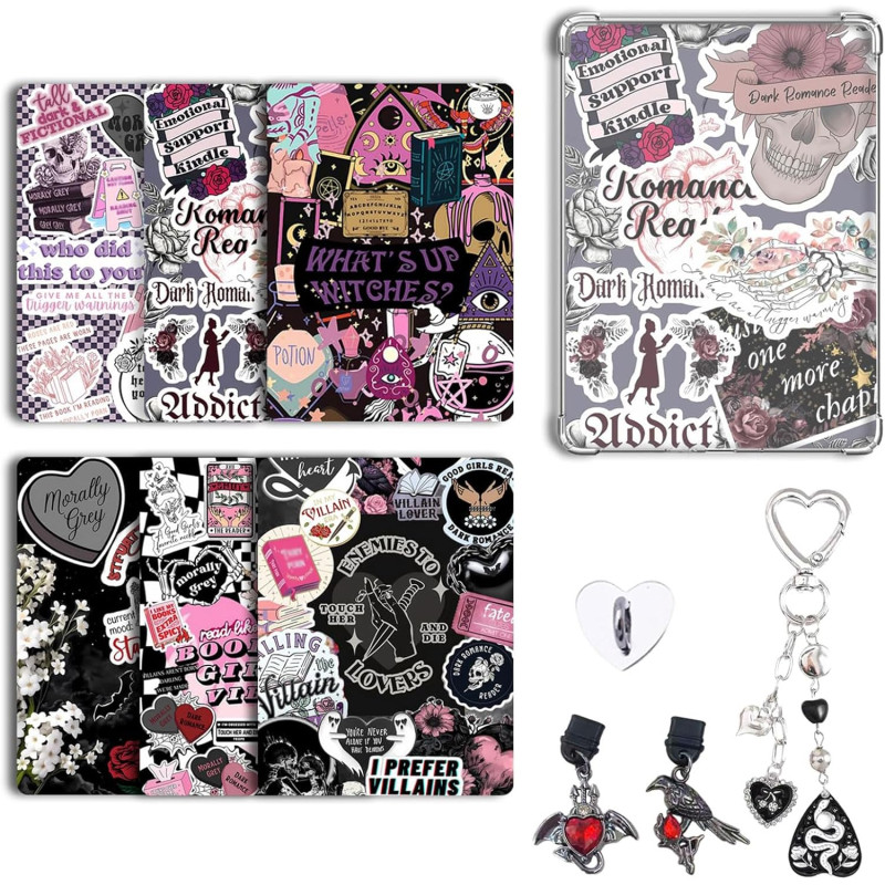 Velvetglow 6 cartes décoratives pour étui transparent pour liseuse électronique avec 2 étiquettes, ensemble design (6,8 x 4,8 po