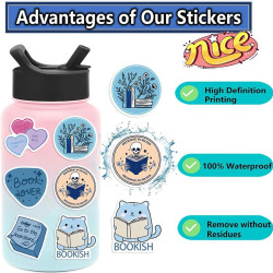 200 Pcs autocollants pour Kindle, Autocollants imperméables pour les amateurs de livres pour Kindle, livres et bouteilles, Cadea