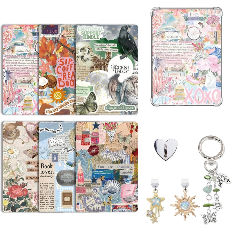 Velvetglow 6 cartes décoratives pour étui transparent pour liseuse électronique avec 2 étiquettes, compatible avec kindle paperb