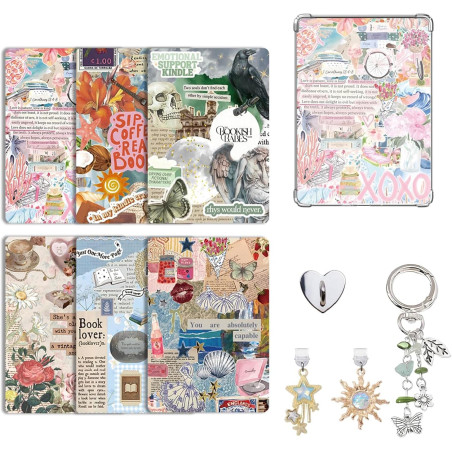 Velvetglow 6 cartes décoratives pour étui transparent pour liseuse électronique avec 2 étiquettes, compatible avec kindle paperb