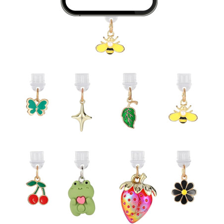 8pcs Breloques Anti-Poussière pour Kindle, 8 Styles Pendentifs Premium Forme Fraise Grenouille et Cerise Bouchons Anti-Poussière