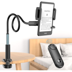 PlusAcc Support Kindle avec tourne-page à distance - Support réglable pour lire au lit, mains libres, bras de chevet, clicker po