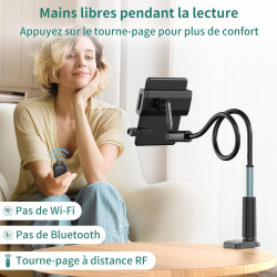 PlusAcc Support Kindle avec tourne-page à distance - Support réglable pour lire au lit, mains libres, bras de chevet, clicker po