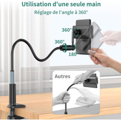 PlusAcc Support Kindle avec tourne-page à distance - Support réglable pour lire au lit, mains libres, bras de chevet, clicker po