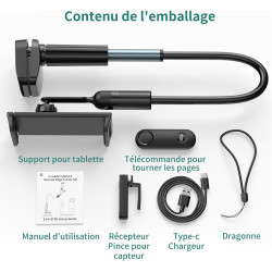 PlusAcc Support Kindle avec tourne-page à distance - Support réglable pour lire au lit, mains libres, bras de chevet, clicker po