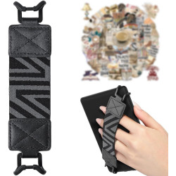 Dragonne Élastique pour Liseuse Kindle, Cuir PU Noir Imprimé, Compatible avec 6-8 Pouces E-Reader & Tablette, 50 Stickers Retro 