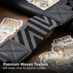 Dragonne Élastique pour Liseuse Kindle, Cuir PU Noir Imprimé, Compatible avec 6-8 Pouces E-Reader & Tablette, 50 Stickers Retro 