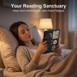Dragonne Élastique pour Liseuse Kindle, Cuir PU Noir Imprimé, Compatible avec 6-8 Pouces E-Reader & Tablette, 50 Stickers Retro 