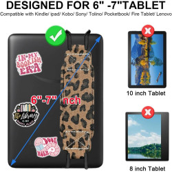 Dragonne Support pour Liseuse Kindle, Correa Élastique Cuir PU Motif Léopard, Compatible 6-8 Pouces Liseuse & Tablet, 50 Autocol