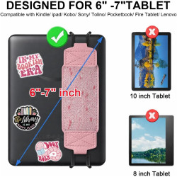 Dragonne Élastique pour Liseuse Kindle, Cuir PU Rose Pailleté, Compatible avec 6-8 Pouces E-Reader & Tablette, 50 Stickers Retro