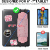 Dragonne Élastique pour Liseuse Kindle, Cuir PU Rose Pailleté, Compatible avec 6-8 Pouces E-Reader & Tablette, 50 Stickers Retro