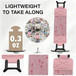 Dragonne Élastique pour Liseuse Kindle, Cuir PU Rose Pailleté, Compatible avec 6-8 Pouces E-Reader & Tablette, 50 Stickers Retro