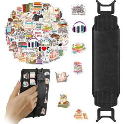 Dragonne pour Kindle, Fixation Élastique pour 6-7" Kindle eReader Fire Tablette, Cuir PU, 50 Autocollants de Lecture Retro Éléga