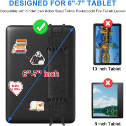 Dragonne pour Kindle, Fixation Élastique pour 6-7" Kindle eReader Fire Tablette, Cuir PU, 50 Autocollants de Lecture Retro Éléga
