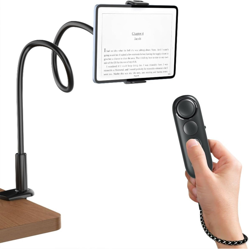 Télécommande tourneur de page bleutooth avec support tablettes pour app lecture, vidéo tiktok et commande photo, télécommande un