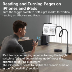 Télécommande tourneur de page bleutooth avec support tablettes pour app lecture, vidéo tiktok et commande photo, télécommande un