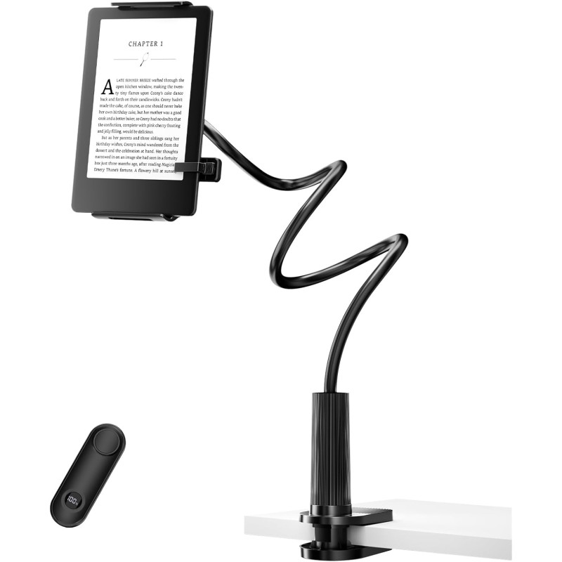 Support kindle avec tourne-page à distance, support de lecture pour lit, bureau avec clic, pour kindle paperblanc, oasis, ipad, 