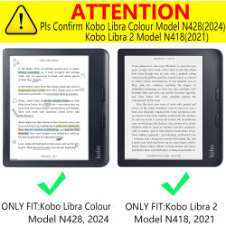 DMLuna Étui pour 7" Kobo Libra Colour Model:N428 2024 / Libra 2 Model:N418 2021, Fonction Veille/Réveil Automatique, Support Int