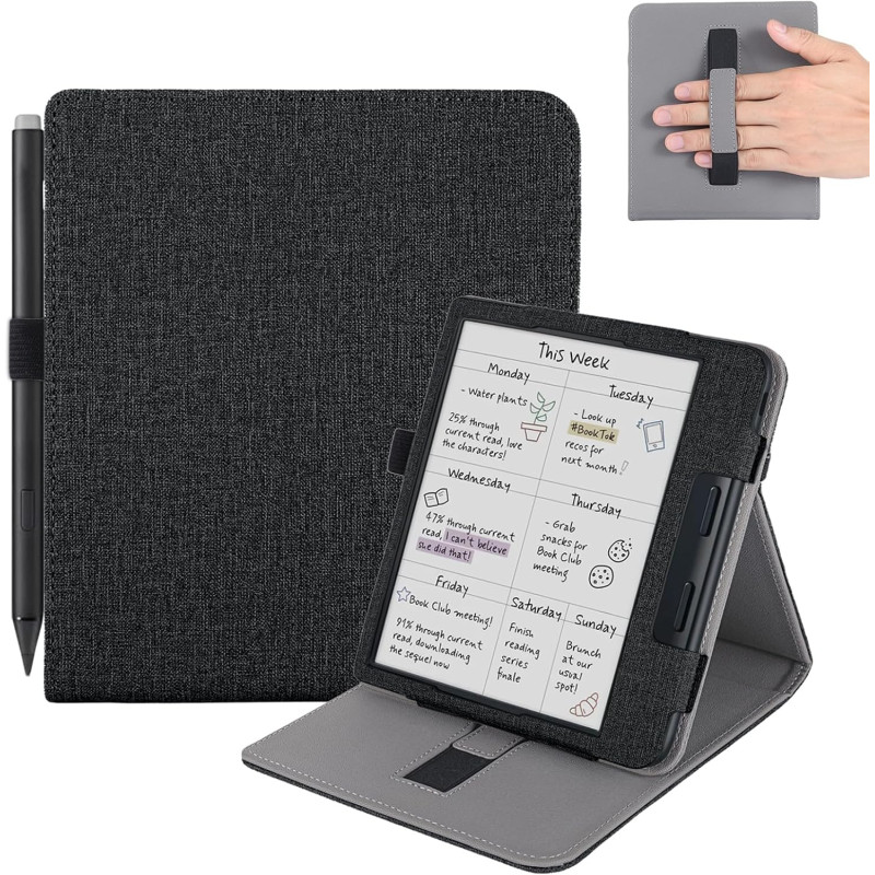 pour Kobo Libra Colour Étui avec Porte-Stylo,Sommeil Housse pour Kobo Libra 2 Coque avec Dragonne,Noir