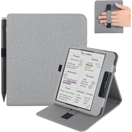 pour Kobo Libra Colour Étui avec Porte-Stylo,Sommeil Housse pour Kobo Libra 2 Coque avec Dragonne,Gris