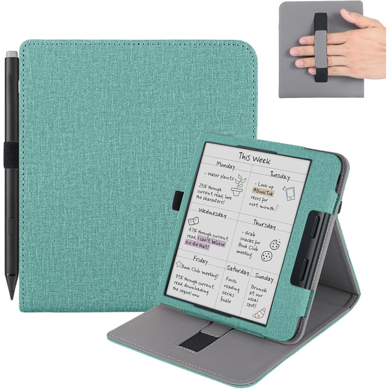 pour Kobo Libra Colour Étui avec Porte-Stylo,Sommeil Housse pour Kobo Libra 2 Coque avec Dragonne,Vert