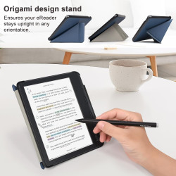 Tenano Coque Origami pour Kobo Libra Colour (Modèle : N428) Et Tolino Vision Colour 2024 avec Fonction Auto Veille/Réveil - Bleu
