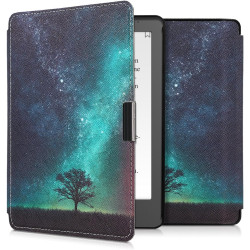 kwmobile Étui Compatible avec Kobo Aura Edition 2 Coque - Étui à Rabat magnétique Tablette eReader Similicuir - Bleu-Gris-Noir