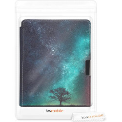 kwmobile Étui Compatible avec Kobo Aura Edition 2 Coque - Étui à Rabat magnétique Tablette eReader Similicuir - Bleu-Gris-Noir