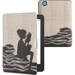 Kwmobile étui compatible avec kobo aura edition 2 coque - étui à rabat magnétique tablette ereader similicuir - noir-beige