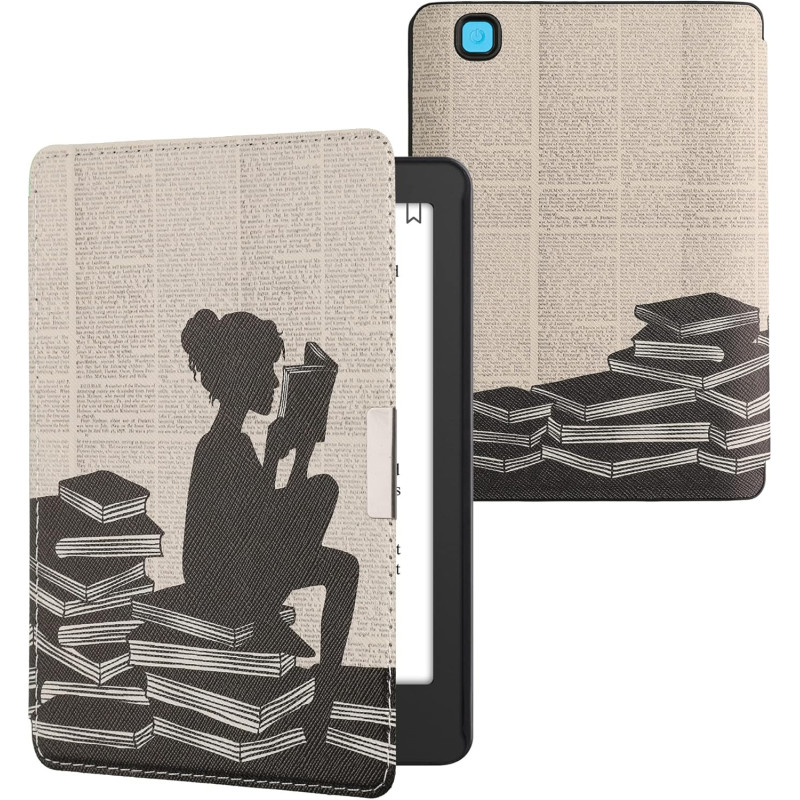 Kwmobile étui compatible avec kobo aura edition 2 coque - étui à rabat magnétique tablette ereader similicuir - noir-beige