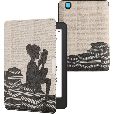 Kwmobile étui compatible avec kobo aura edition 2 coque - étui à rabat magnétique tablette ereader similicuir - noir-beige