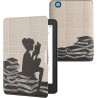 Kwmobile étui compatible avec kobo aura edition 2 coque - étui à rabat magnétique tablette ereader similicuir - noir-beige