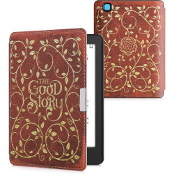 Kwmobile étui compatible avec kobo aura edition 2 coque - étui à rabat magnétique tablette ereader similicuir - jaune-orange-rou