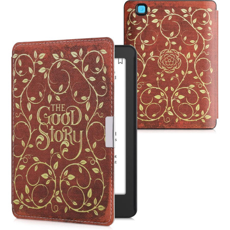 Kwmobile étui compatible avec kobo aura edition 2 coque - étui à rabat magnétique tablette ereader similicuir - jaune-orange-rou