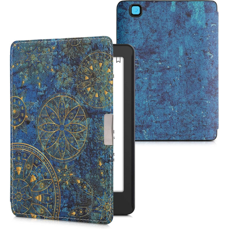 kwmobile Étui Compatible avec Kobo Aura Edition 2 Coque - Étui à Rabat magnétique Tablette eReader Similicuir - Jaune-Bleu foncé