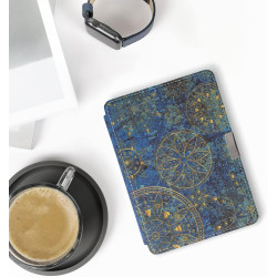 kwmobile Étui Compatible avec Kobo Aura Edition 2 Coque - Étui à Rabat magnétique Tablette eReader Similicuir - Jaune-Bleu foncé