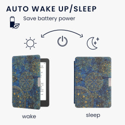kwmobile Étui Compatible avec Kobo Aura Edition 2 Coque - Étui à Rabat magnétique Tablette eReader Similicuir - Jaune-Bleu foncé