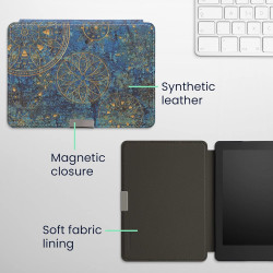 kwmobile Étui Compatible avec Kobo Aura Edition 2 Coque - Étui à Rabat magnétique Tablette eReader Similicuir - Jaune-Bleu foncé