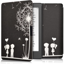 kwmobile Étui Compatible avec Kobo Aura Edition 2 Coque - Étui à Rabat magnétique Tablette eReader Similicuir - Blanc-Noir