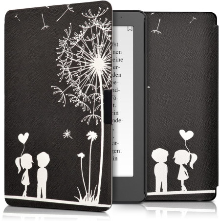 kwmobile Étui Compatible avec Kobo Aura Edition 2 Coque - Étui à Rabat magnétique Tablette eReader Similicuir - Blanc-Noir