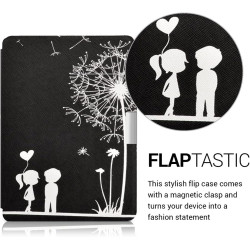kwmobile Étui Compatible avec Kobo Aura Edition 2 Coque - Étui à Rabat magnétique Tablette eReader Similicuir - Blanc-Noir