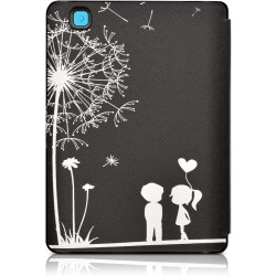 kwmobile Étui Compatible avec Kobo Aura Edition 2 Coque - Étui à Rabat magnétique Tablette eReader Similicuir - Blanc-Noir
