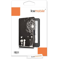 kwmobile Étui Compatible avec Kobo Aura Edition 2 Coque - Étui à Rabat magnétique Tablette eReader Similicuir - Blanc-Noir