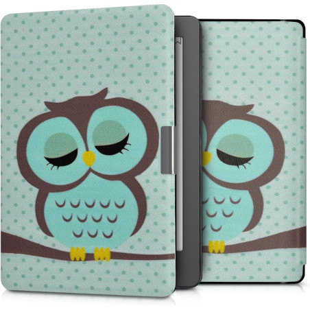 kwmobile Étui Compatible avec Kobo Aura Edition 2 Coque - Étui à Rabat magnétique Tablette eReader Similicuir - Turquoise-Marron