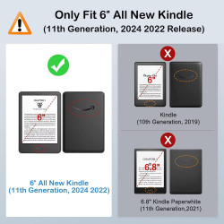Fancity Étui pour Kindle 11^e^ génération version 2022 de 6", étui souple en cuir synthétique avec dragonne, fonction veille/rév