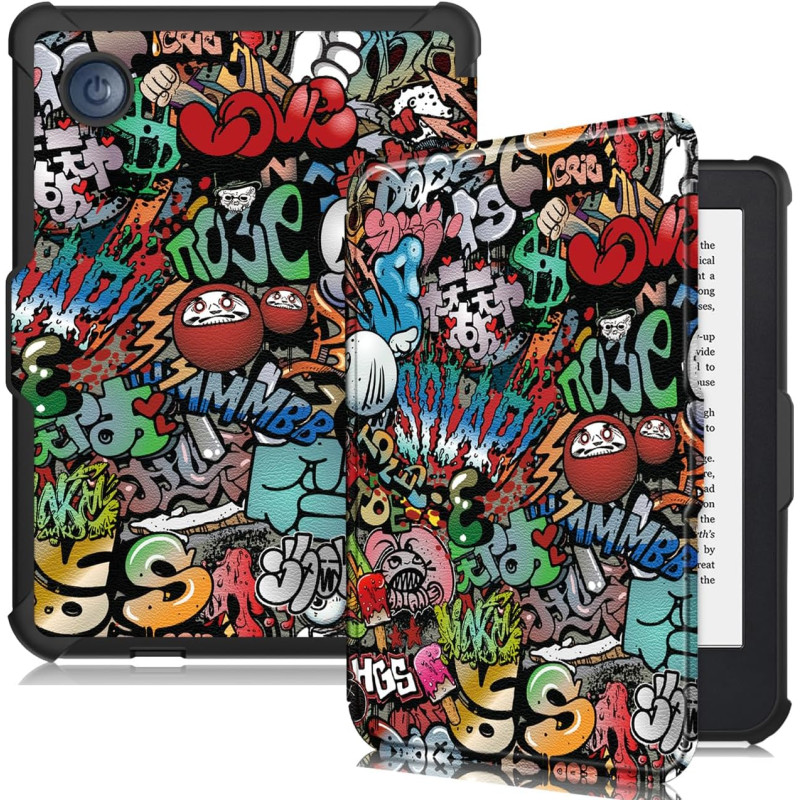 Ultra Fine Automatique Veille/Réveil Housse Coque pour Kobo Clara Colour/Kobo Clara 2E/Kobo Clara BW Étui avec Dragonne,Graffiti