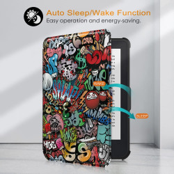 Ultra Fine Automatique Veille/Réveil Housse Coque pour Kobo Clara Colour/Kobo Clara 2E/Kobo Clara BW Étui avec Dragonne,Graffiti
