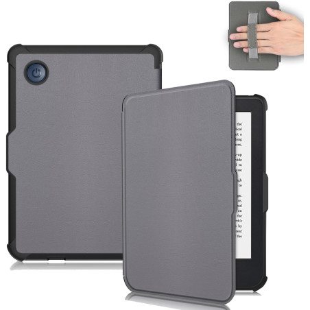 Housse Coque Ultra Fine pour Kobo Clara Colour/2E/BW - Étui Automatique Veille/Réveil avec Dragonne, Gris